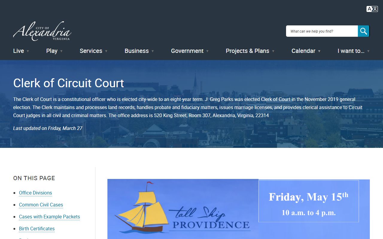Alexandria Circuit Court Clerk office for probate and estate records linked to death index