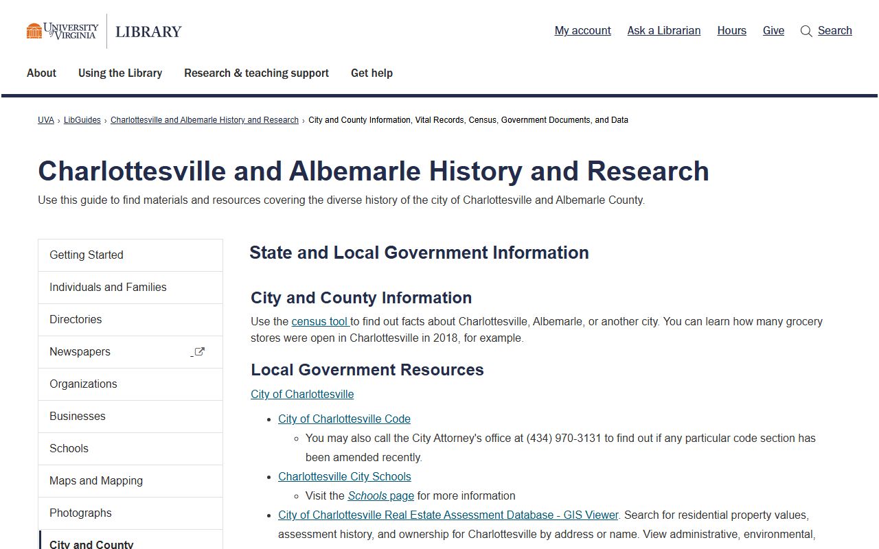 University of Virginia library research guide for Charlottesville death index historical research