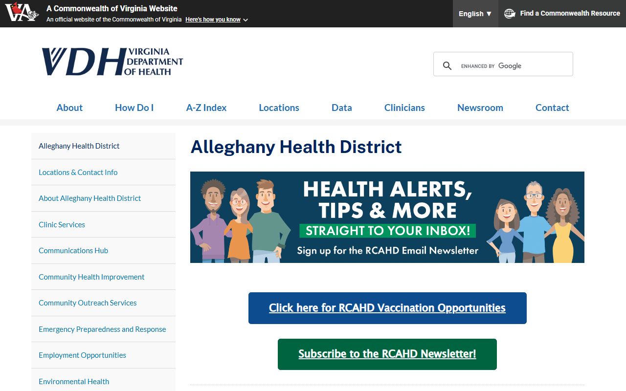 Alleghany/Covington Health Department for Covington death index vital records