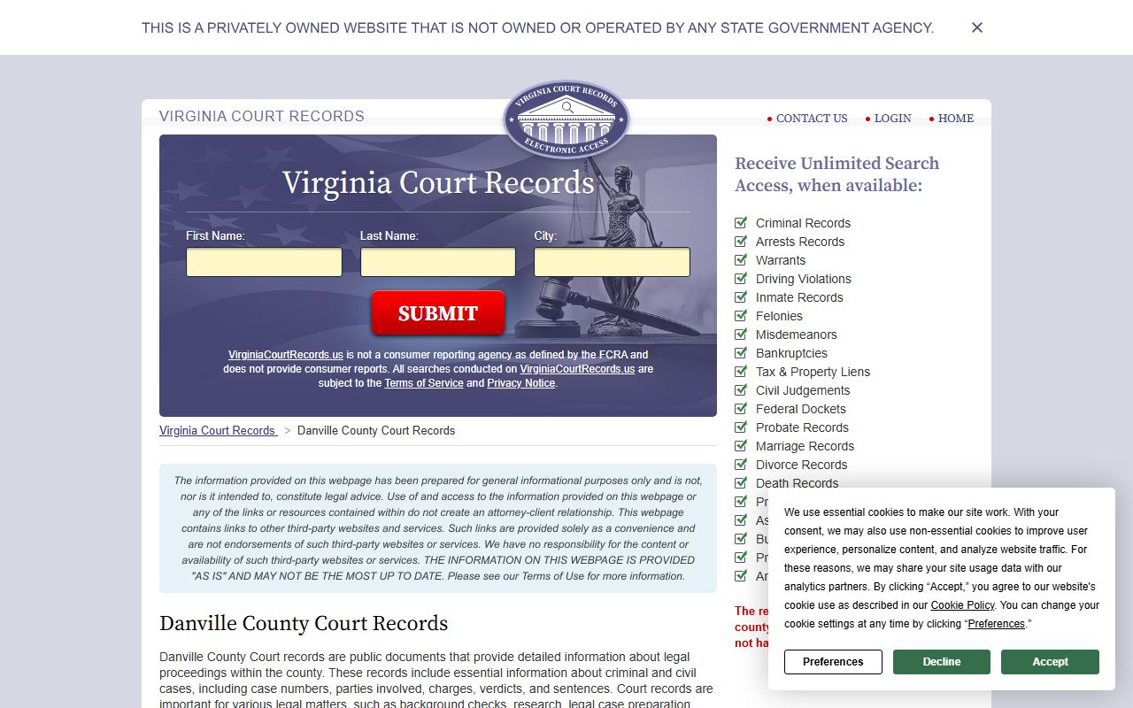 Danville court records information for death index research