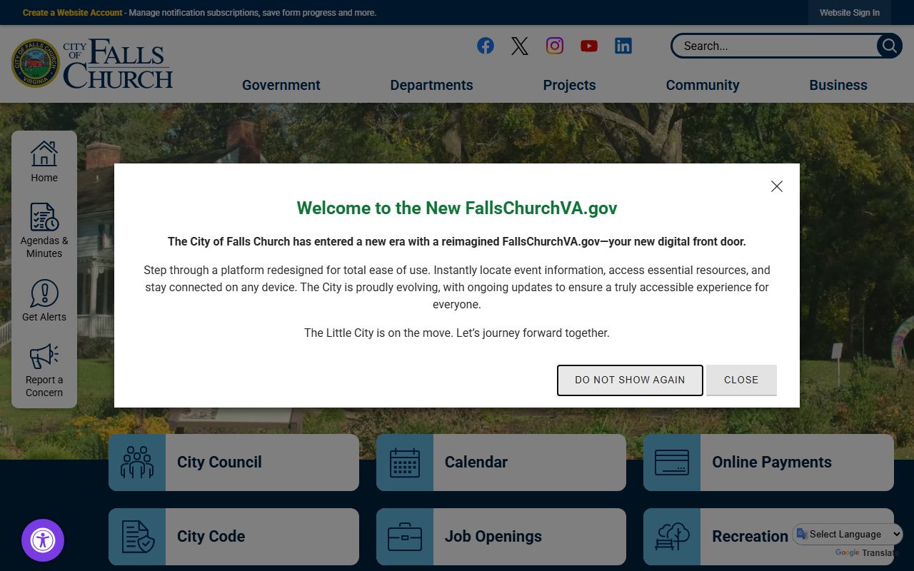 Falls Church city government portal for death index research