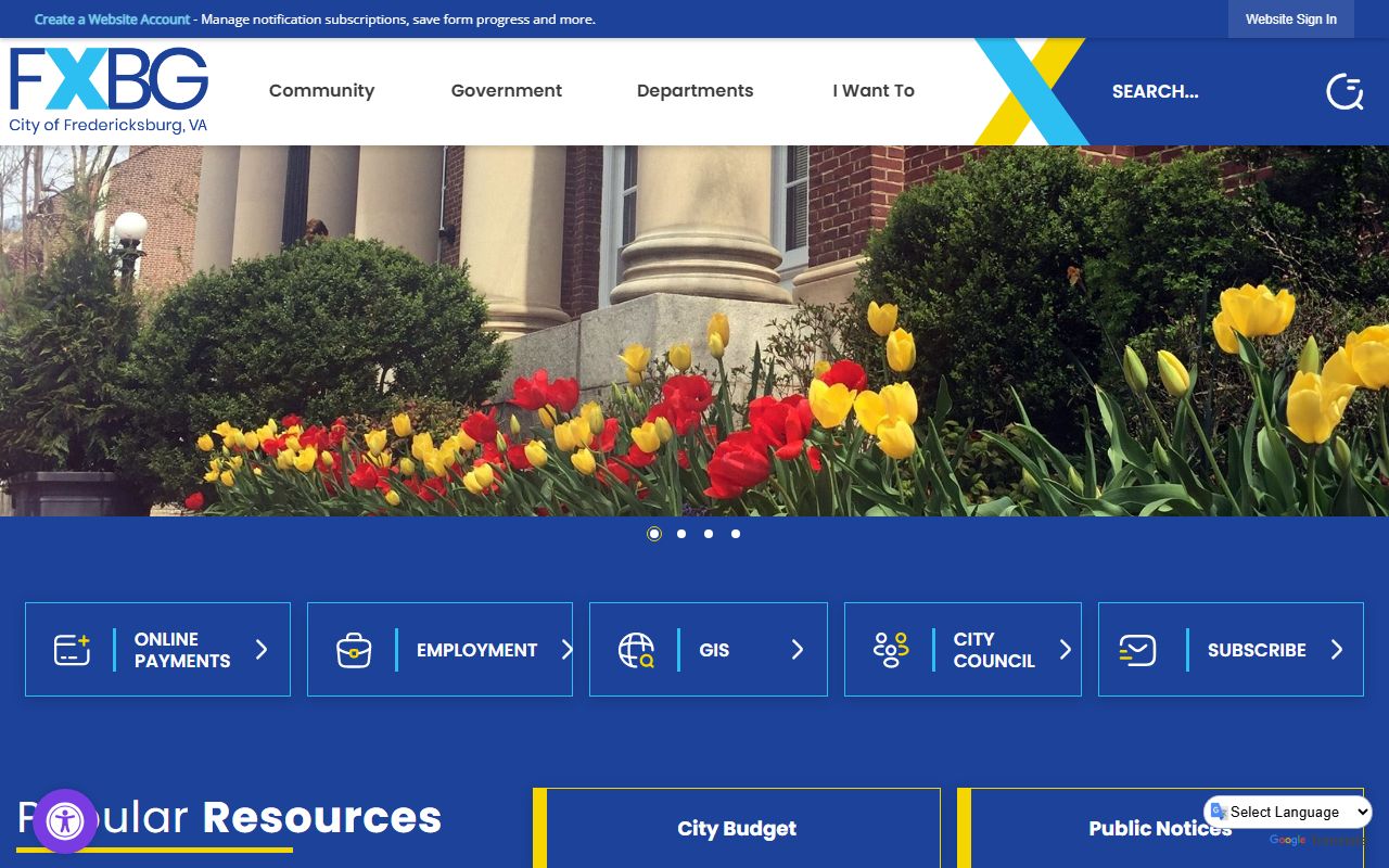 Fredericksburg city government portal for death index and vital records