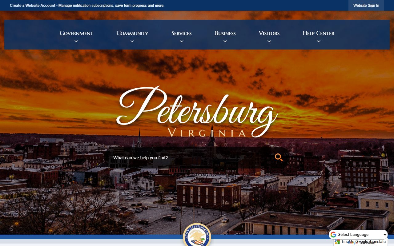 Petersburg city government portal for death index research