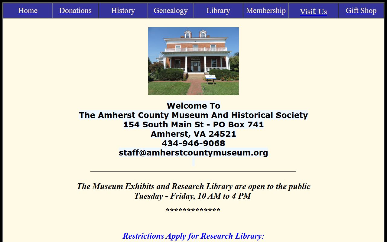 Amherst County Museum and Historical Society research resources for death index records