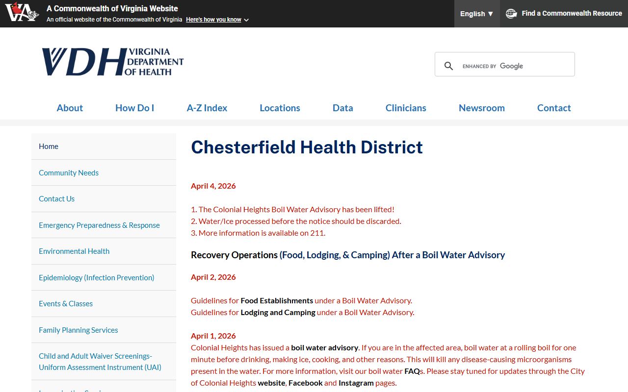 Chesterfield County health department vital records death index