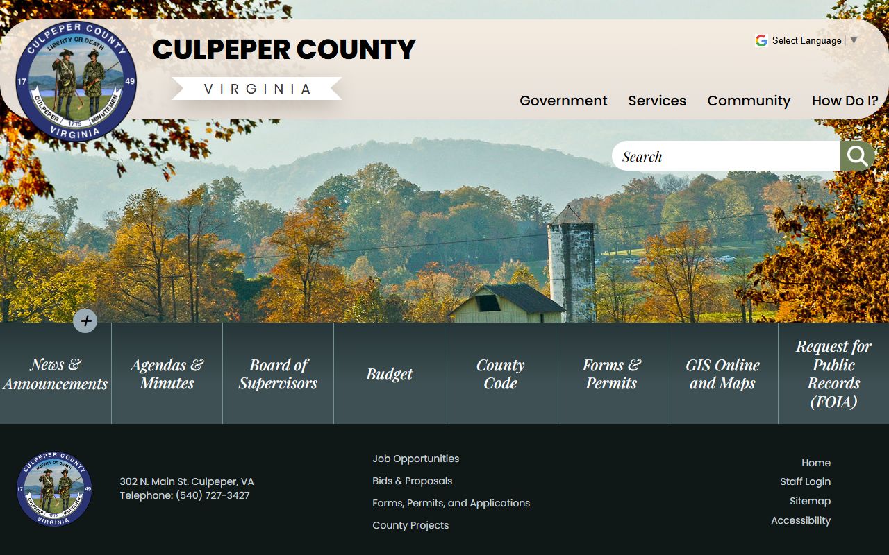 Culpeper County government website death index records