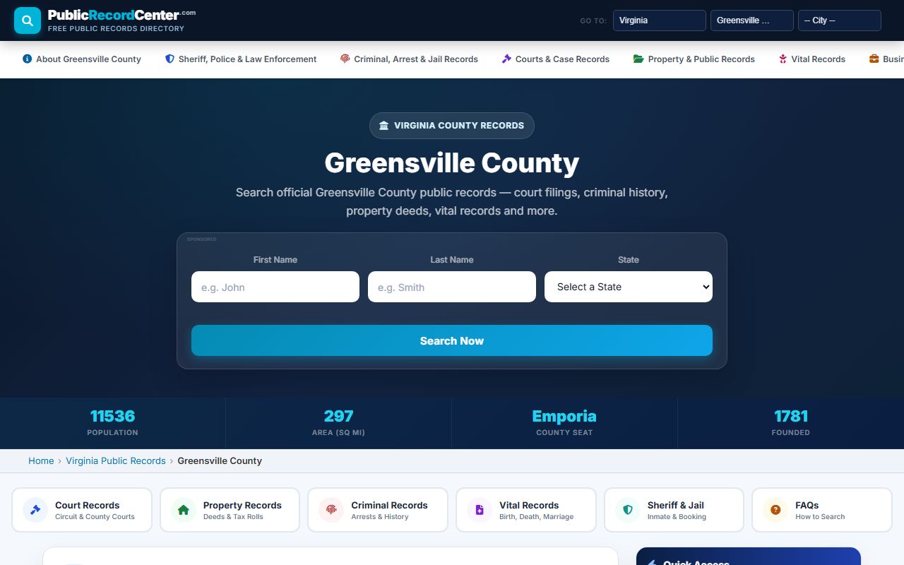 Greensville County public records directory death index