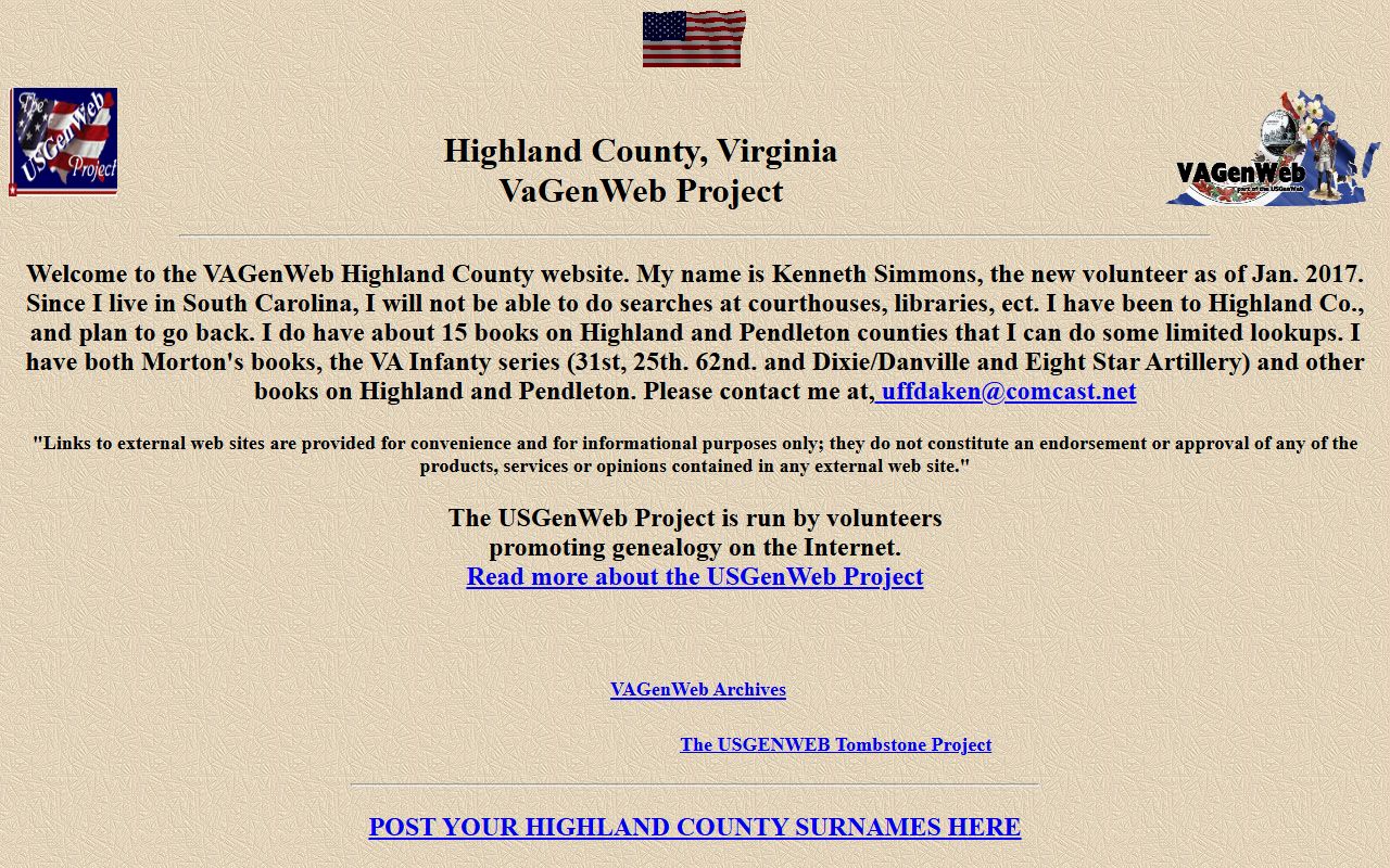 Highland County genealogy society death index records Virginia