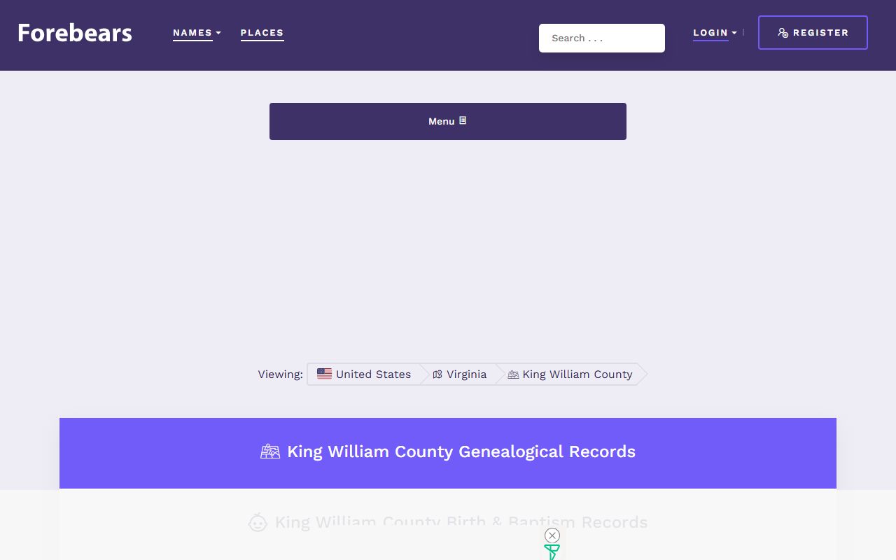 King William County FamilySearch genealogy database death index