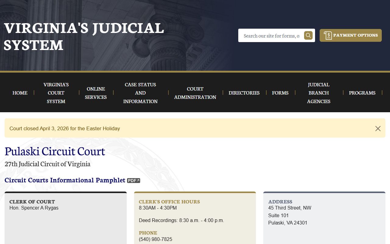 Pulaski County Virginia state judiciary circuit court death index