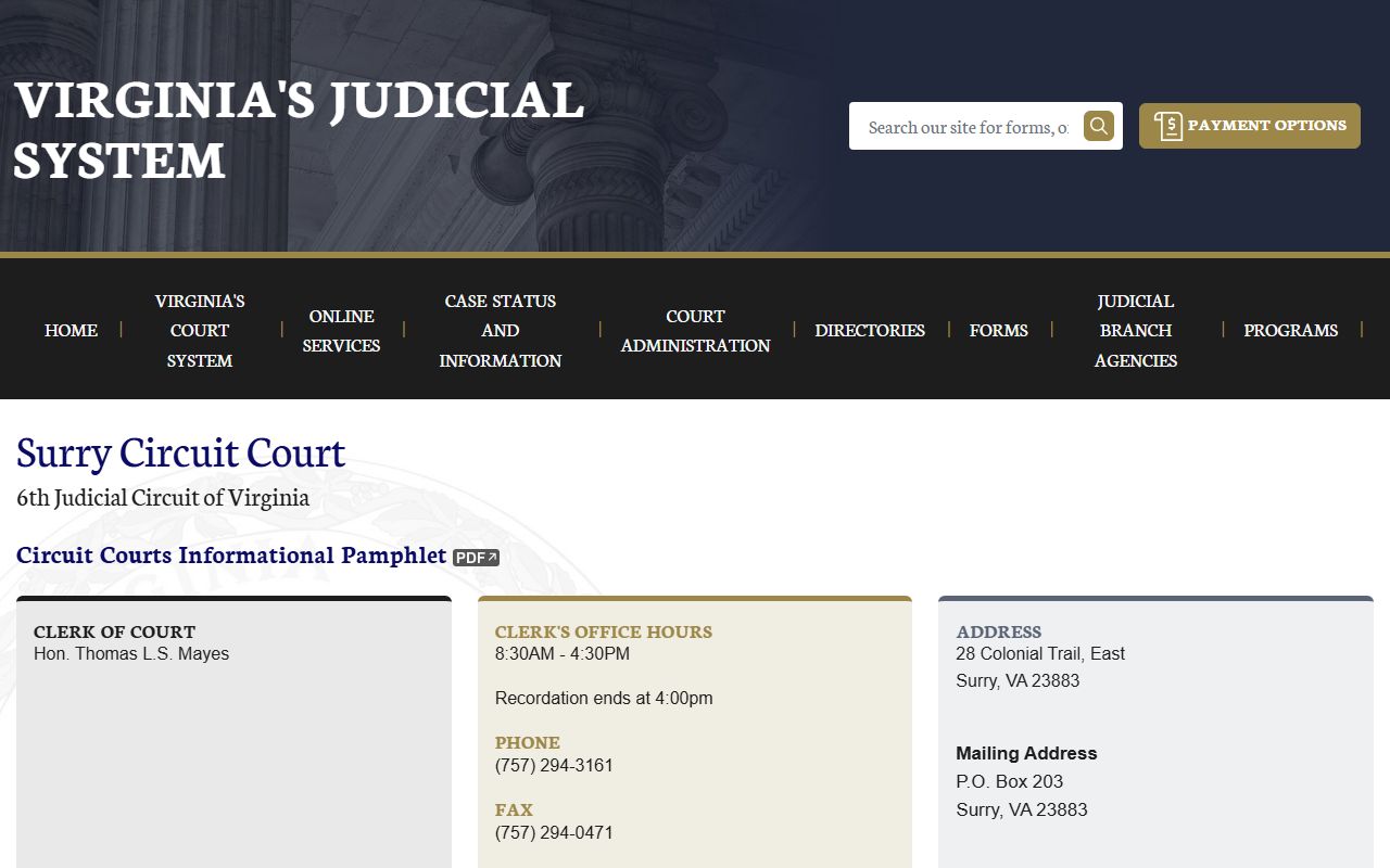 Surry County Virginia state judiciary circuit court death index