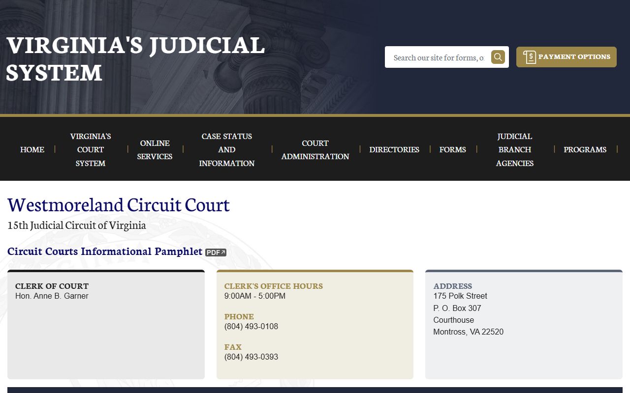Westmoreland County Circuit Court Virginia judiciary death index portal