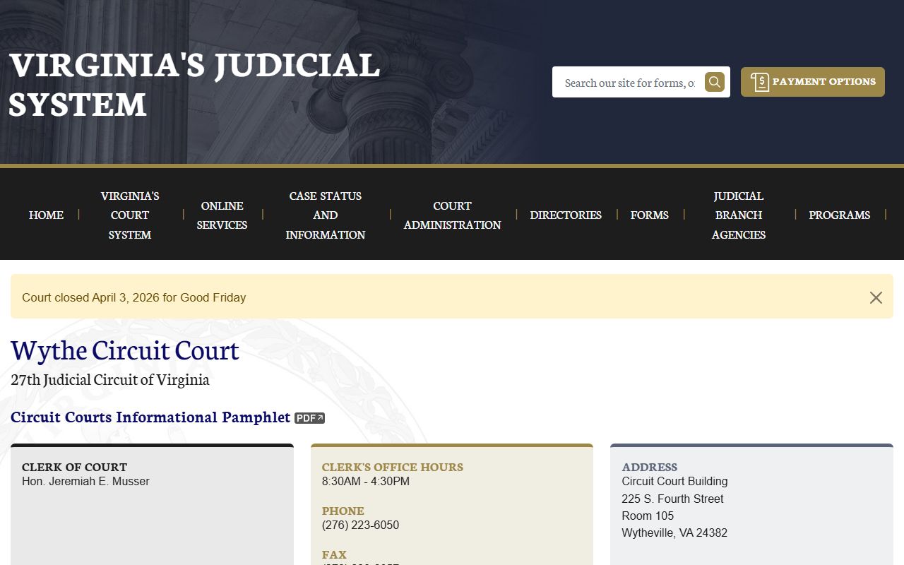 Wythe County Circuit Court Virginia judiciary death index portal