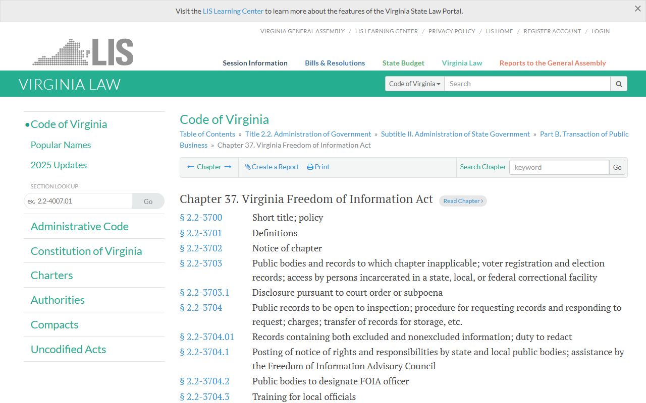 Virginia Freedom of Information Act statute - death records exempt from FOIA